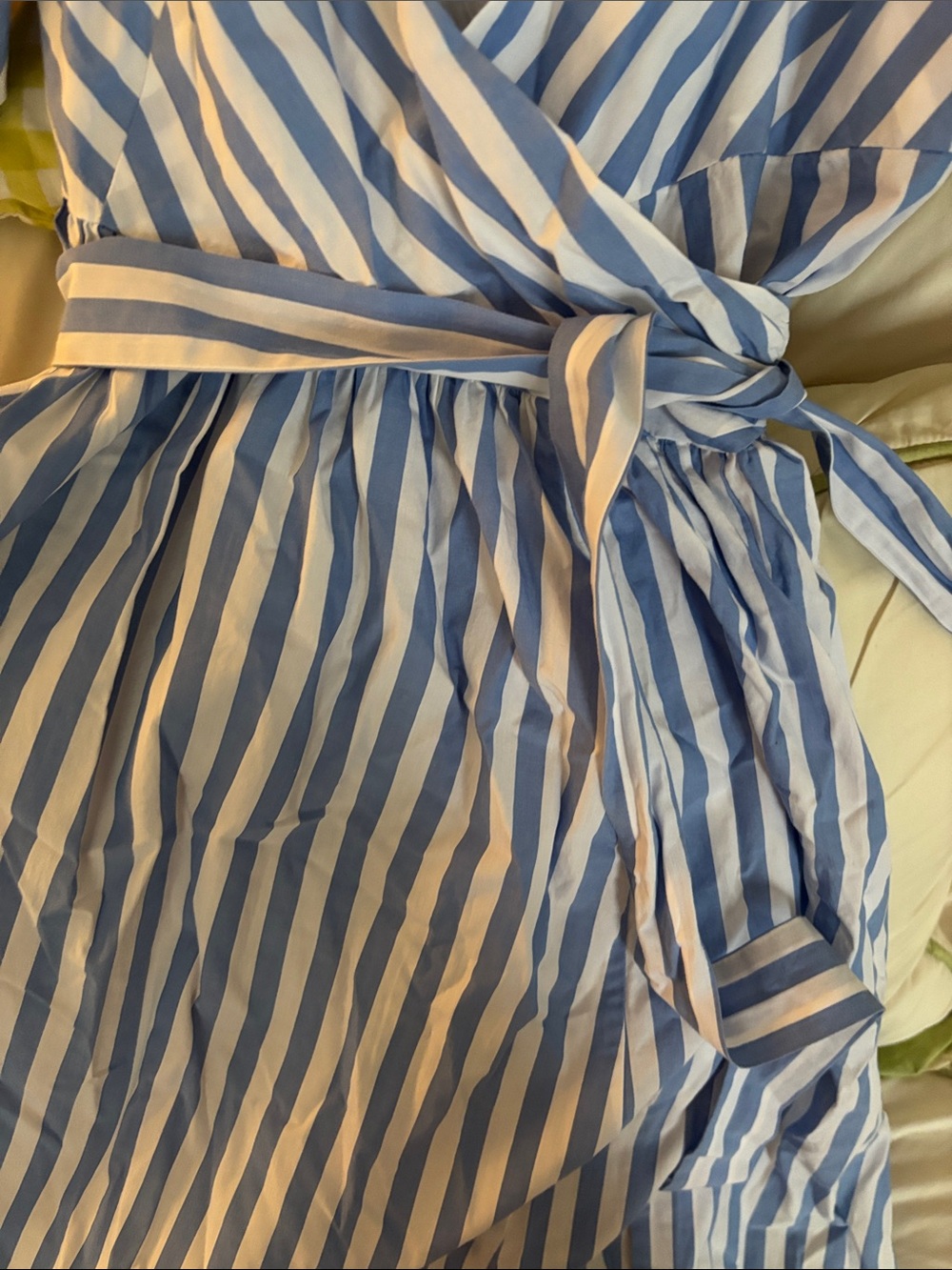 FLASH SALE! Gently worn STAUD Blue and White Striped Cotton Wrap Midi Dress - Picture 3 of 6